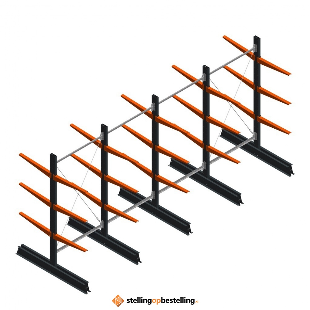 Aanbiedingsrij lichte draagarmstelling dubbelzijdig 2000x4100x600 3 niveaus