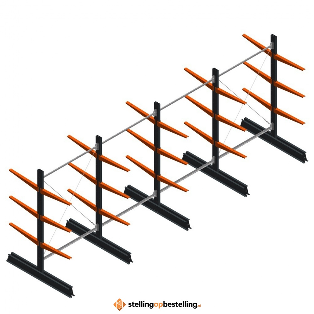 Aanbiedingsrij lichte draagarmstelling dubbelzijdig 2000x5100x600 3 niveaus