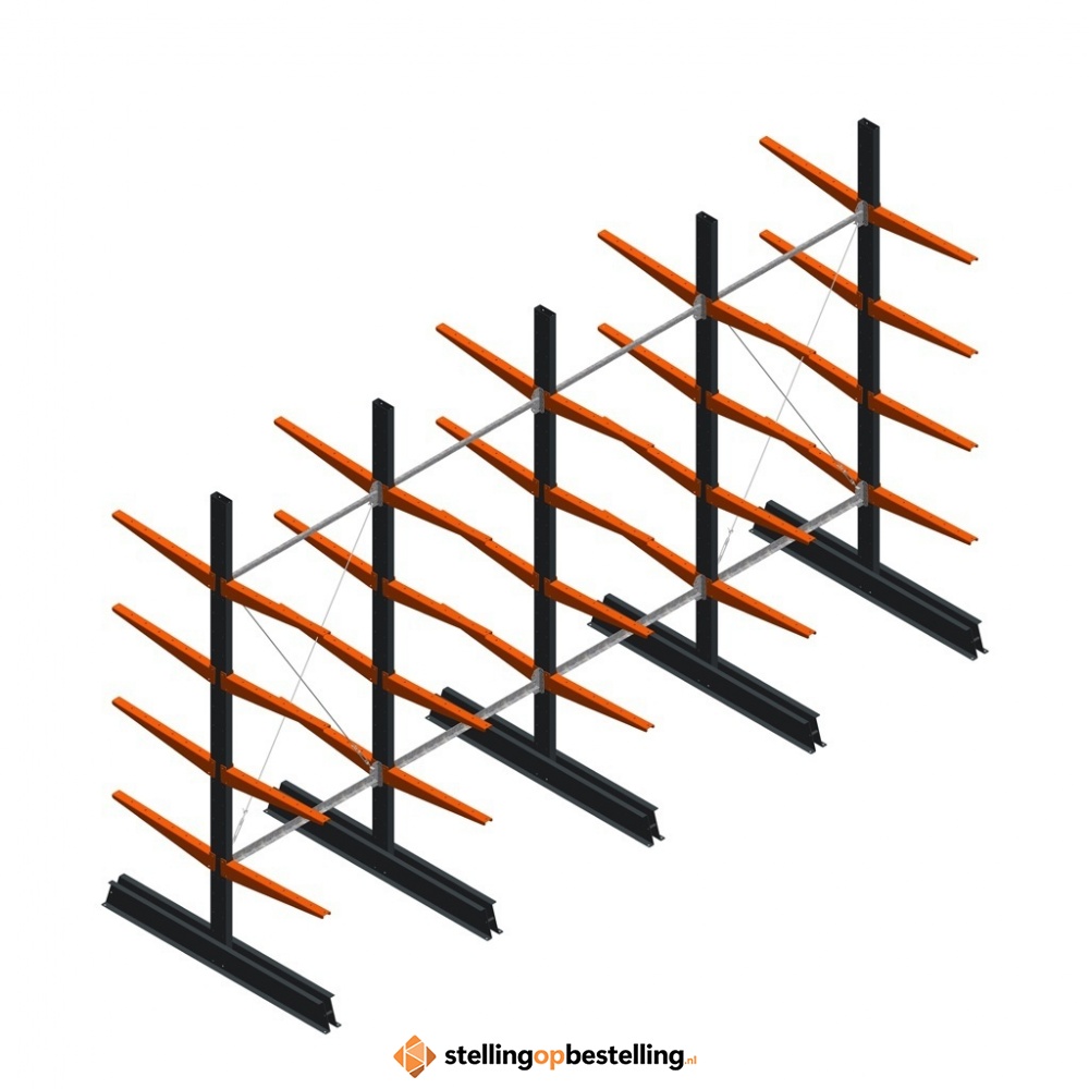 Aanbiedingsrij lichte draagarmstelling dubbelzijdig 2500x4100x600 4 niveaus