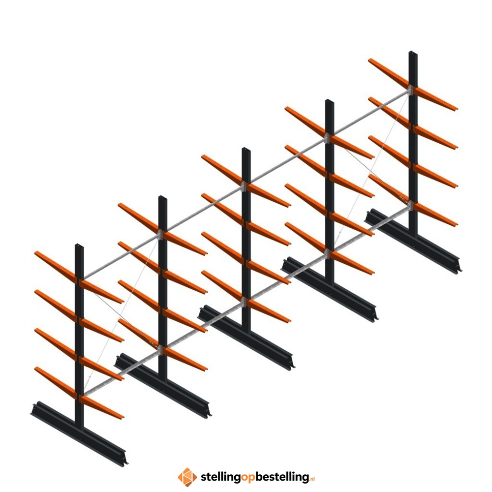 Aanbiedingsrij lichte draagarmstelling dubbelzijdig 2500x5100x600 4 niveaus