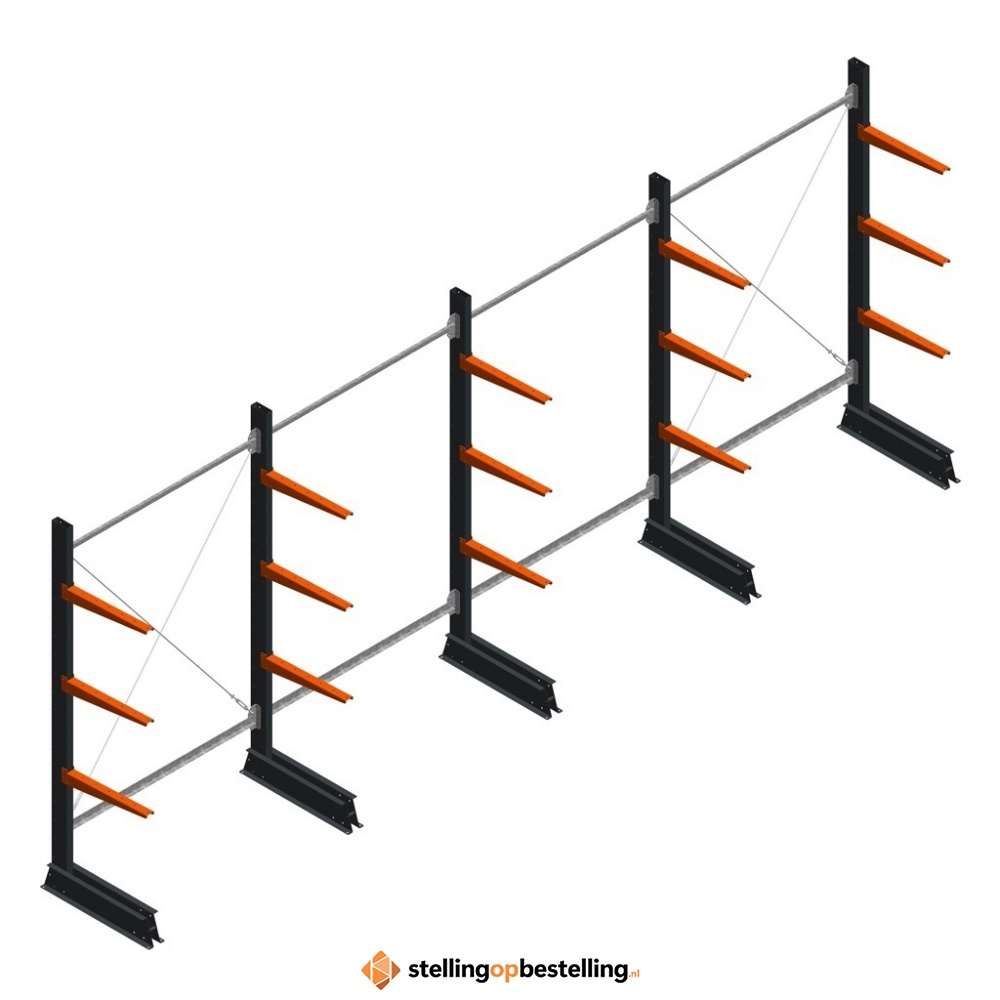 Aanbiedingsrij lichte draagarmstelling enkelzijdig 2000x5100x500 3 niveaus