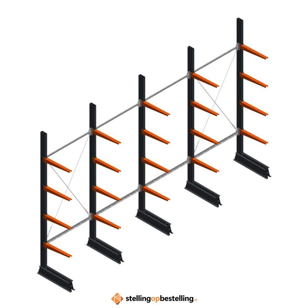 Aanbiedingsrij lichte draagarmstelling enkelzijdig 2500x4100x500 4 niveaus