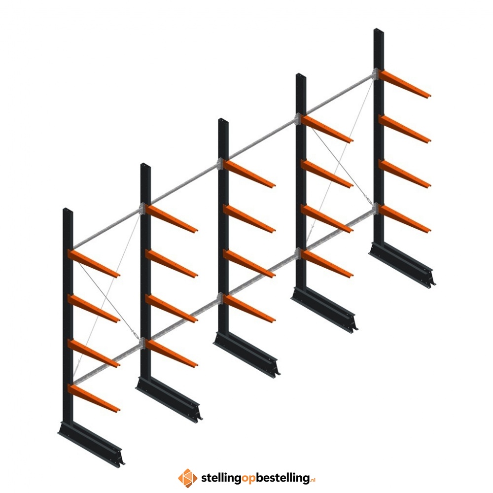 Aanbiedingsrij lichte draagarmstelling enkelzijdig 2500x4100x600 4 niveaus