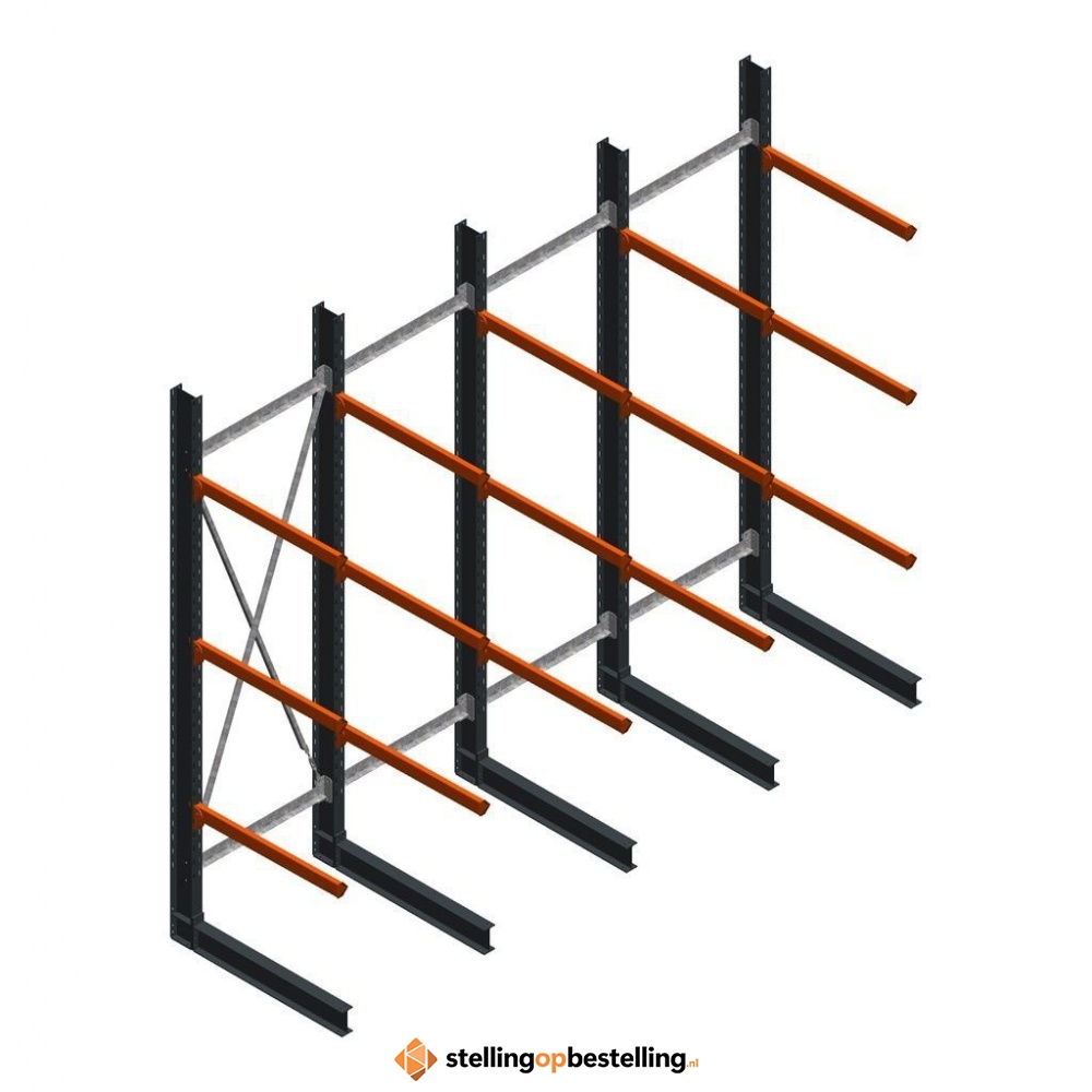 Aanbiedingsrij zware draagarmstelling enkelzijdig 4000x4890 armlengte 1200 4 niveaus d650