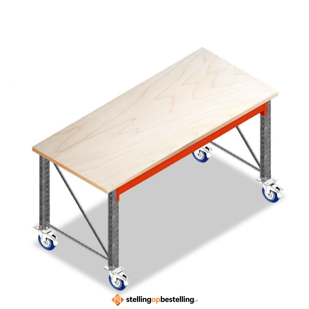 Mobiele werkbank, werktafel op wielen enkellaags zonder voorgemonteerde frames