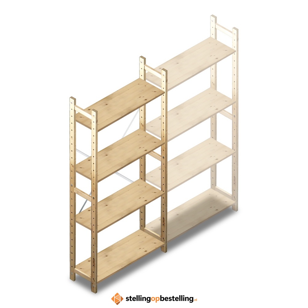Houten Legbordstelling 1780x870x280 4 niveaus beginsectie