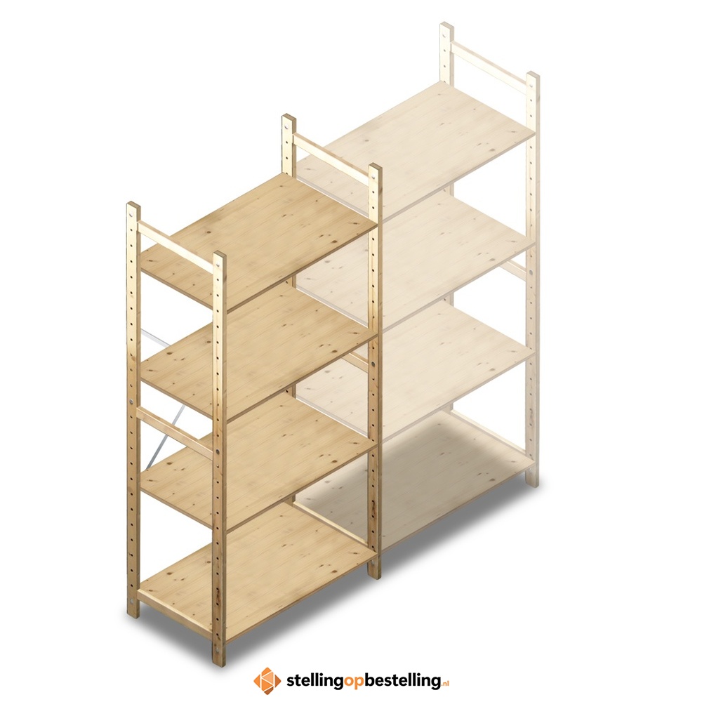 Houten Legbordstelling 1780x870x500 4 niveaus beginsectie
