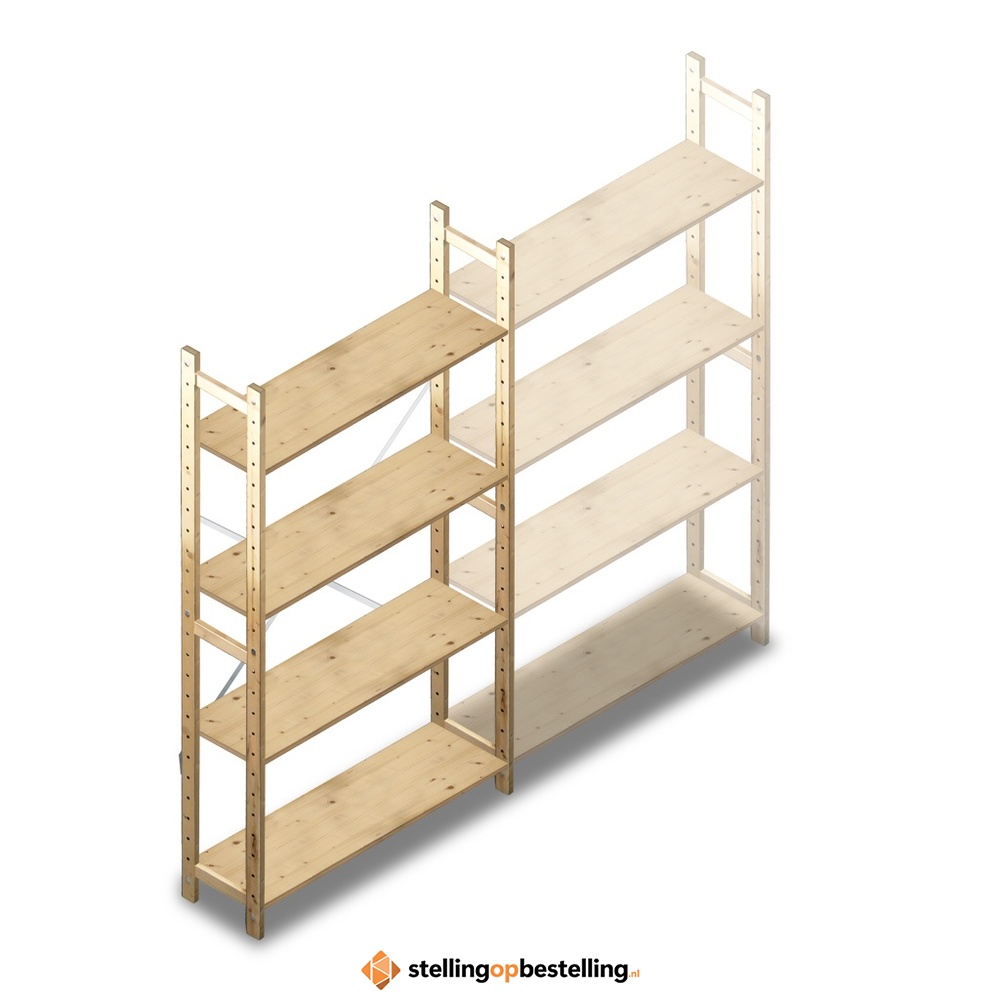 Houten Legbordstelling 1780x970x280 4 niveaus beginsectie
