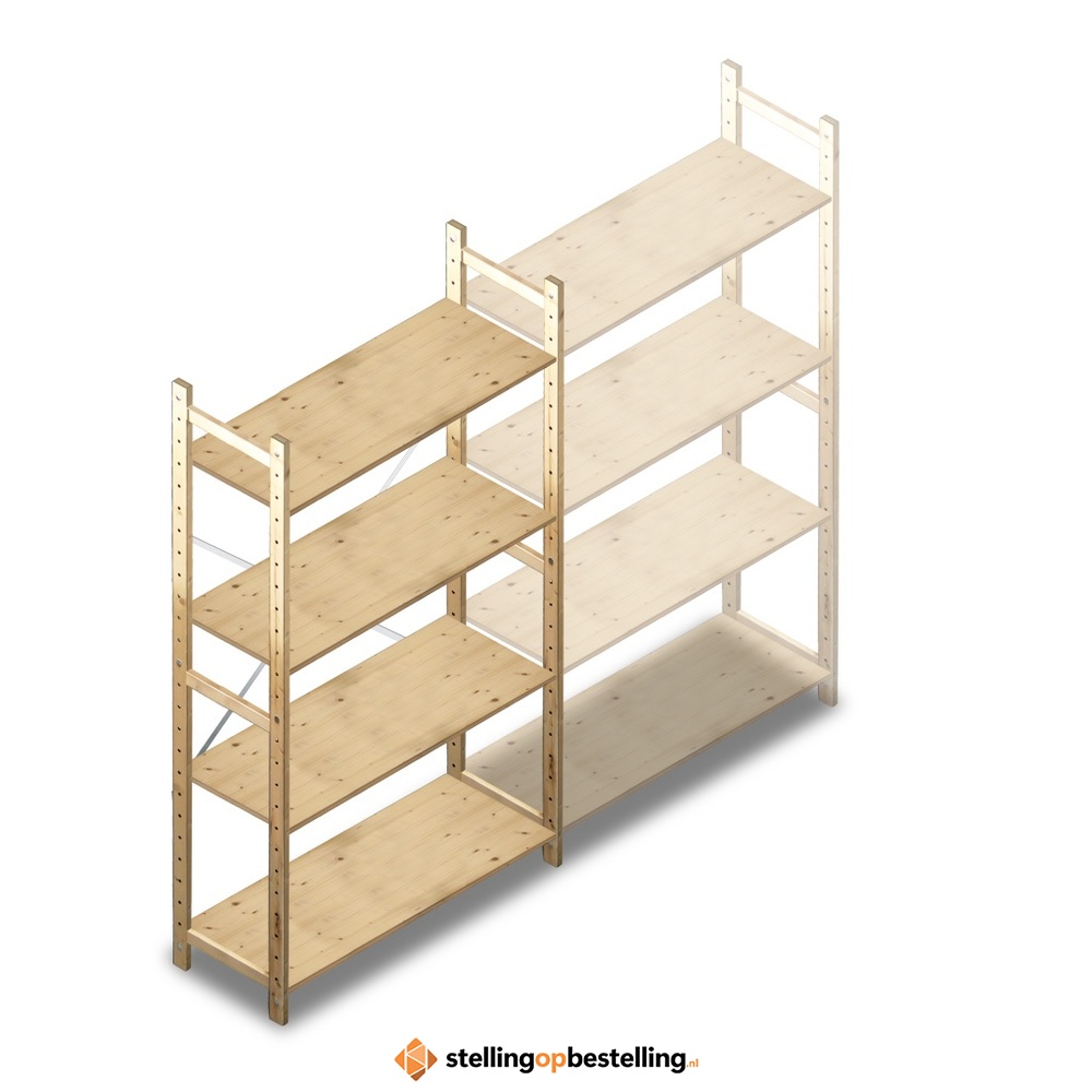 Houten Legbordstelling 1780x970x370 4 niveaus beginsectie