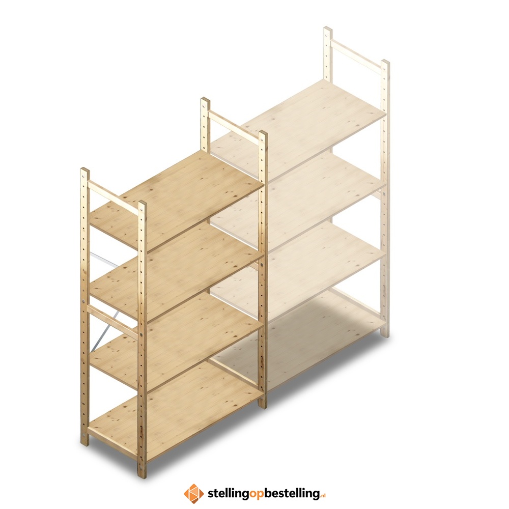 Houten Legbordstelling 1780x970x500 4 niveaus beginsectie
