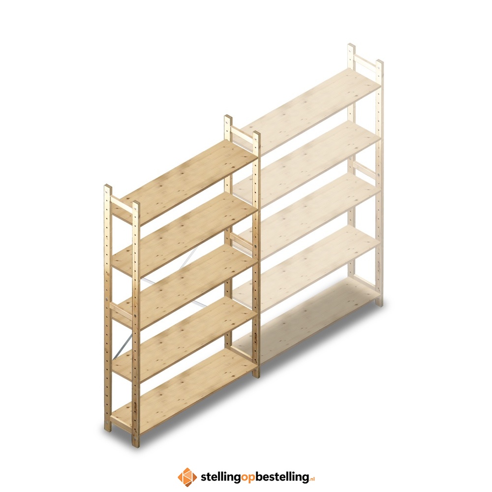 Houten Legbordstelling 2080x1170x280 5 niveaus beginsectie