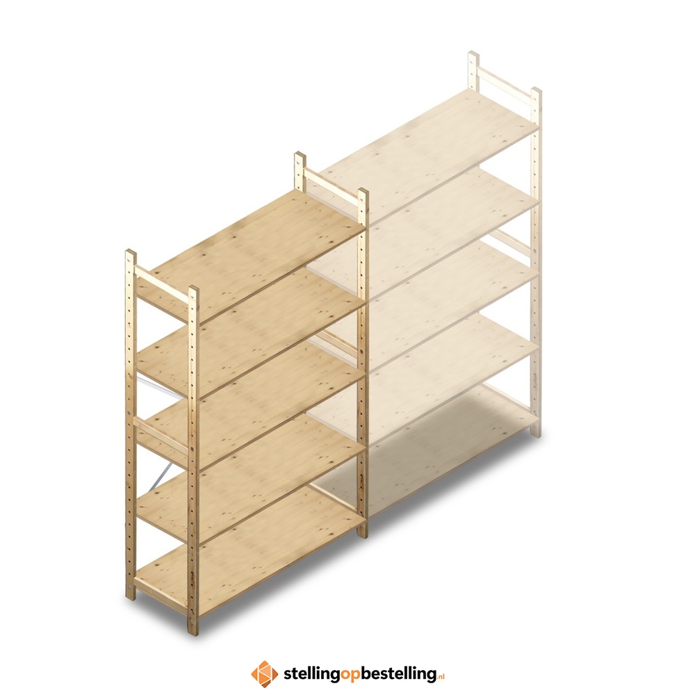 Houten Legbordstelling 2080x1170x500 5 niveaus beginsectie