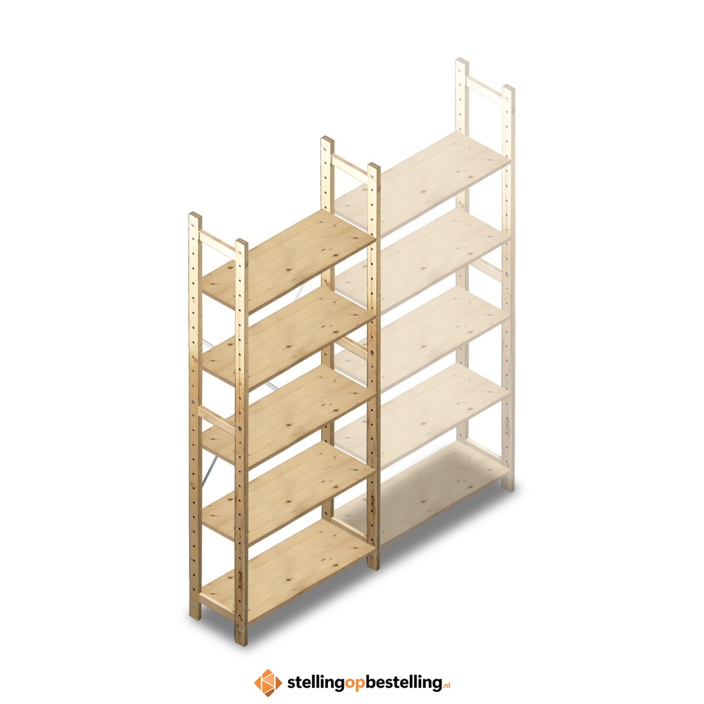 Houten Legbordstelling 2080x870x280 5 niveaus beginsectie