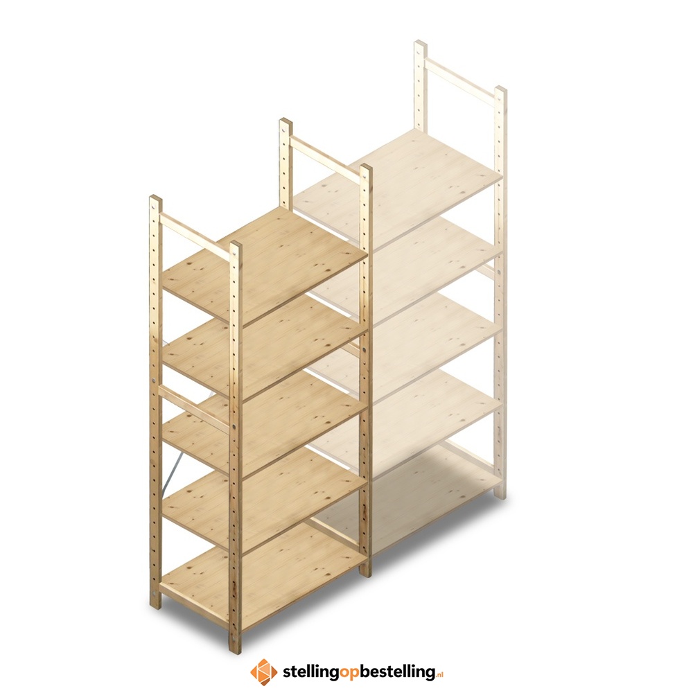 Houten Legbordstelling 2080x870x500 5 niveaus beginsectie