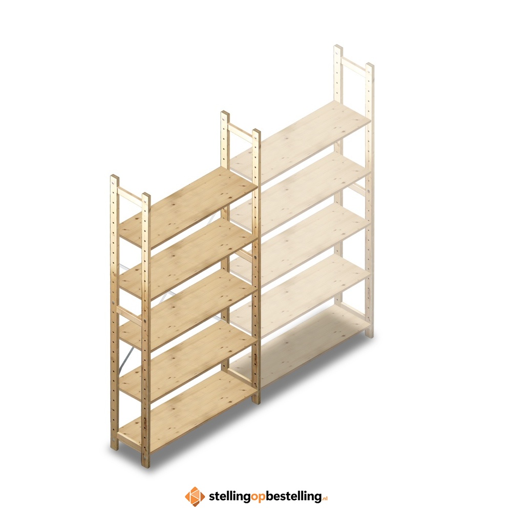 Houten Legbordstelling 2080x970x280 5 niveaus beginsectie