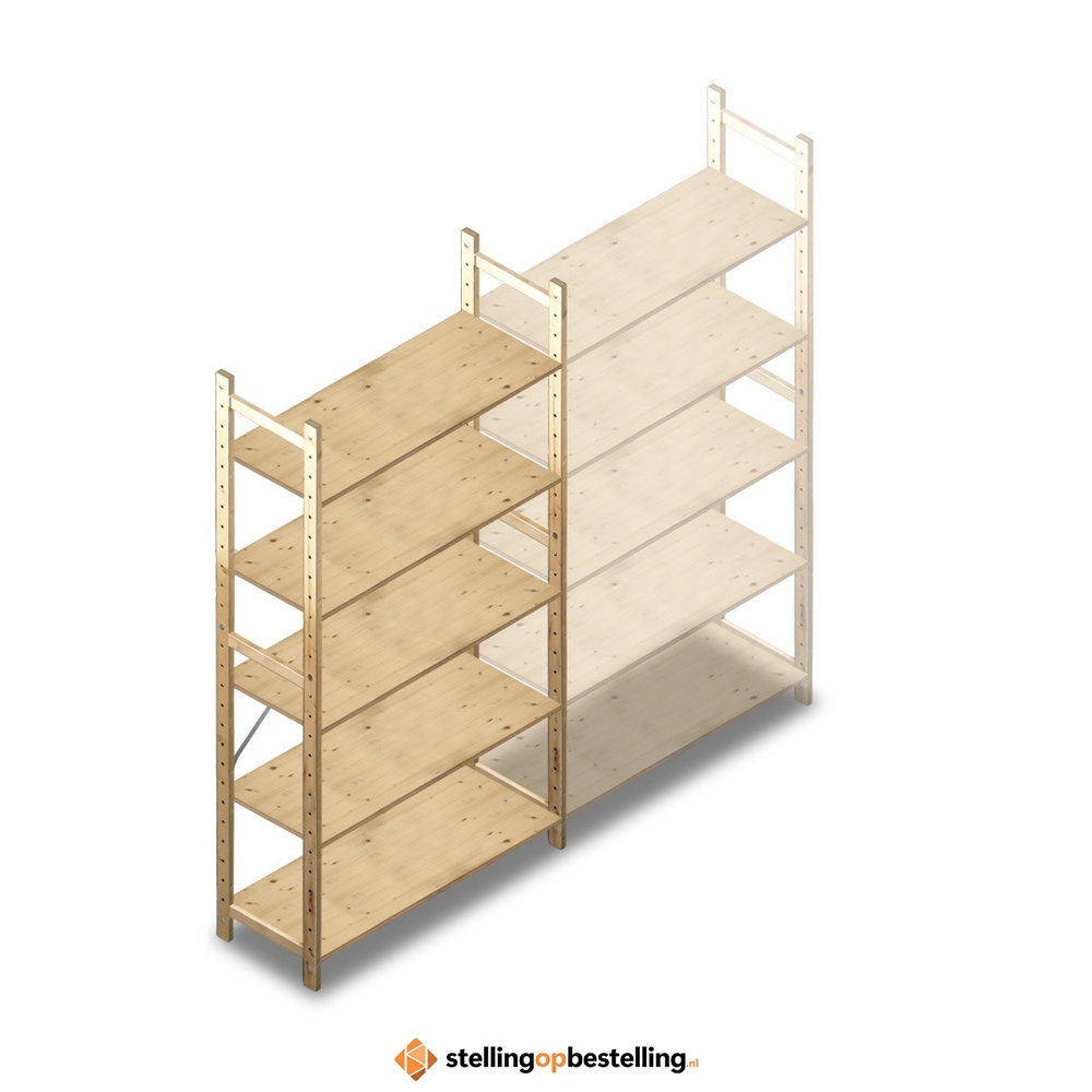 Houten Legbordstelling 2080x970x370 5 niveaus beginsectie