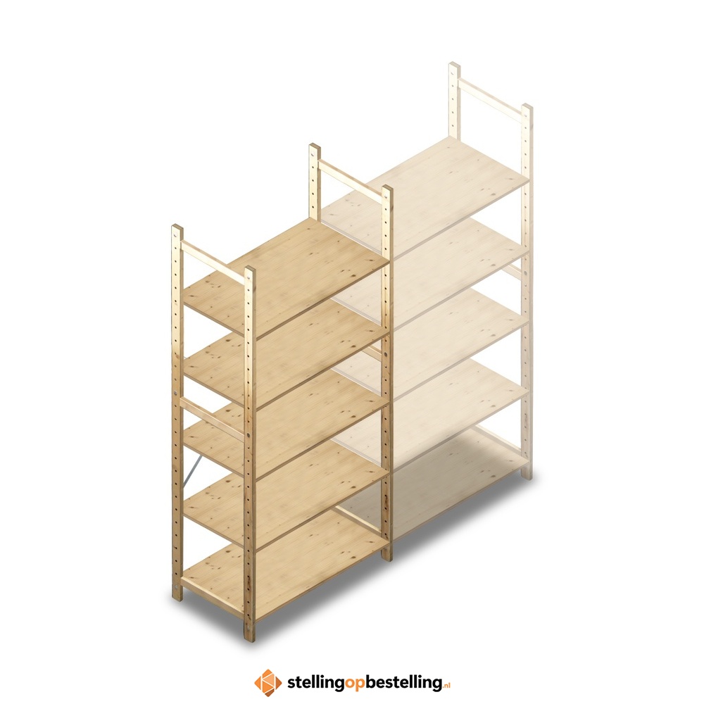 Houten Legbordstelling 2080x970x500 5 niveaus beginsectie