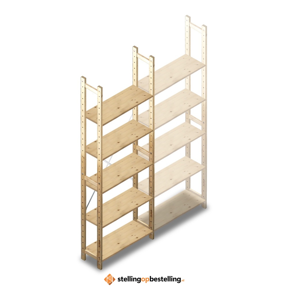 Houten Legbordstelling 2380x870x280 5 niveaus beginsectie