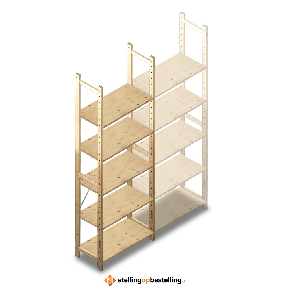 Houten Legbordstelling 2380x870x370 5 niveaus beginsectie