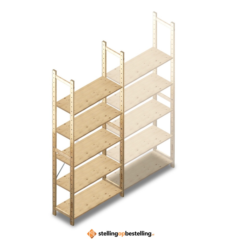 Houten Legbordstelling 2380x970x370 5 niveaus beginsectie