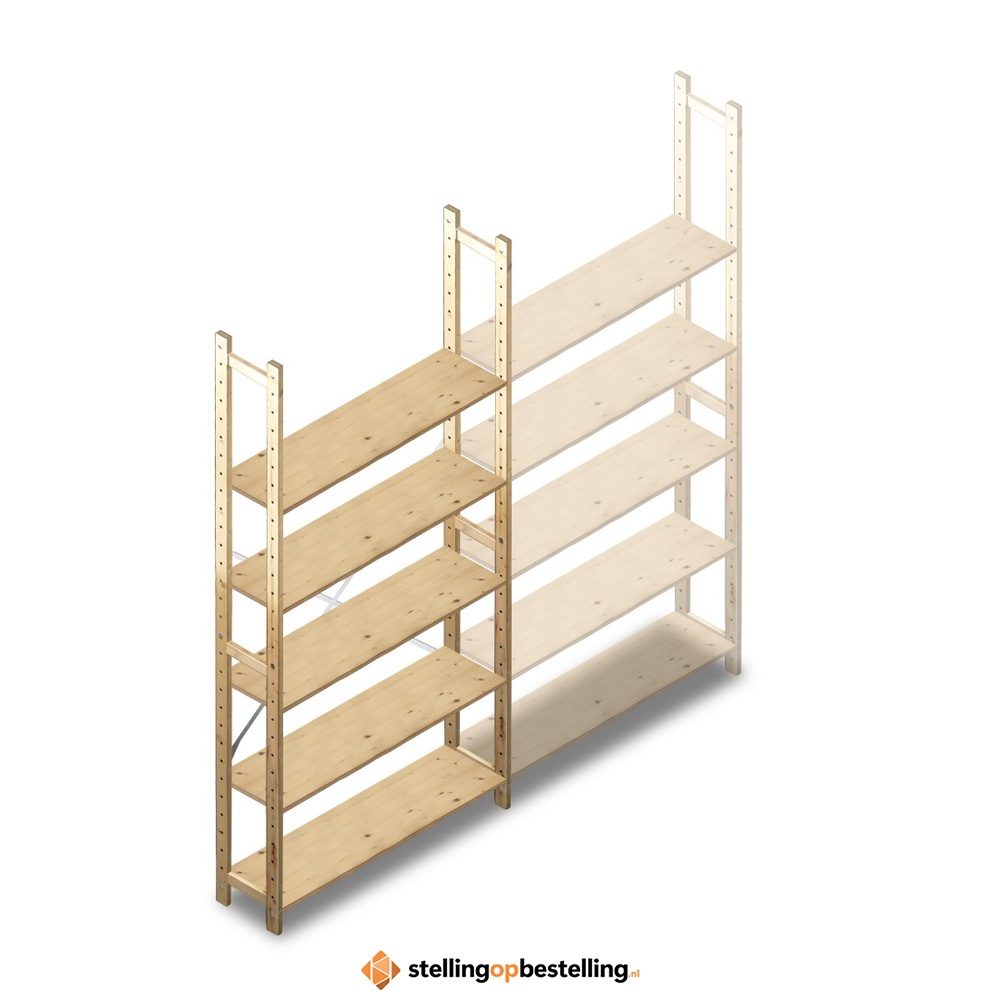 Houten Legbordstelling 2380x1170x280 5 niveaus beginsectie