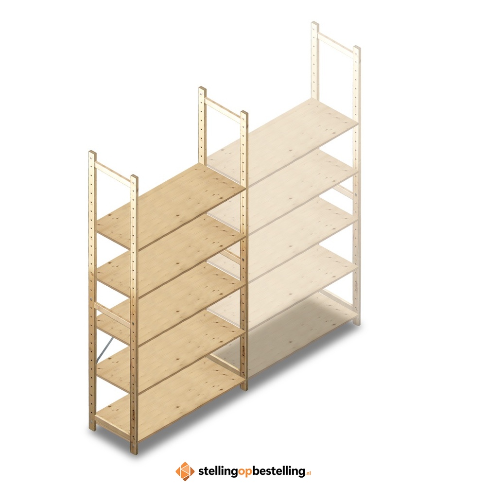 Houten Legbordstelling 2380x1170x500 5 niveaus beginsectie