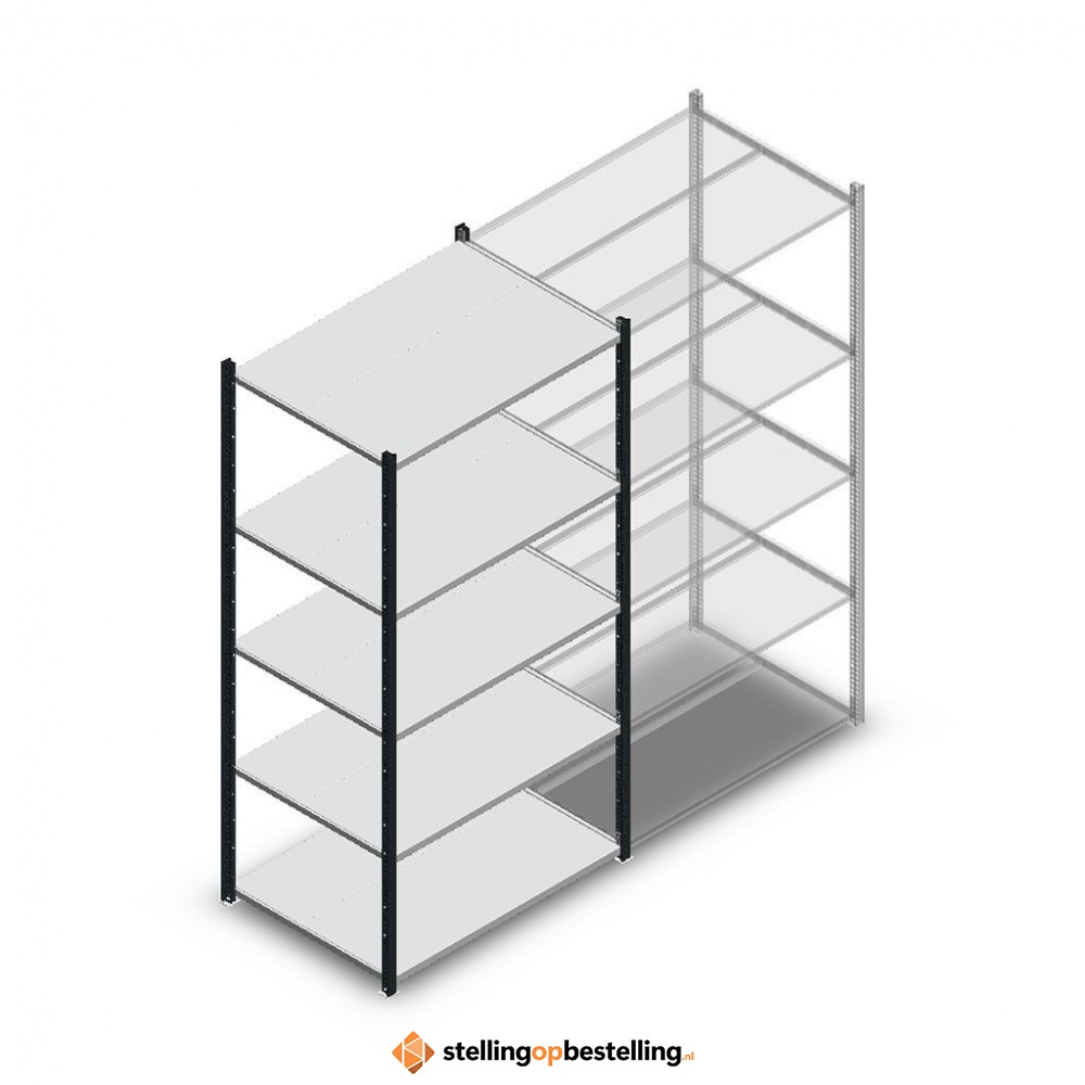Legbordstelling Medium Duty 2000x1000x700, 5 niveaus metaal antraciet, 180 kg beginsectie