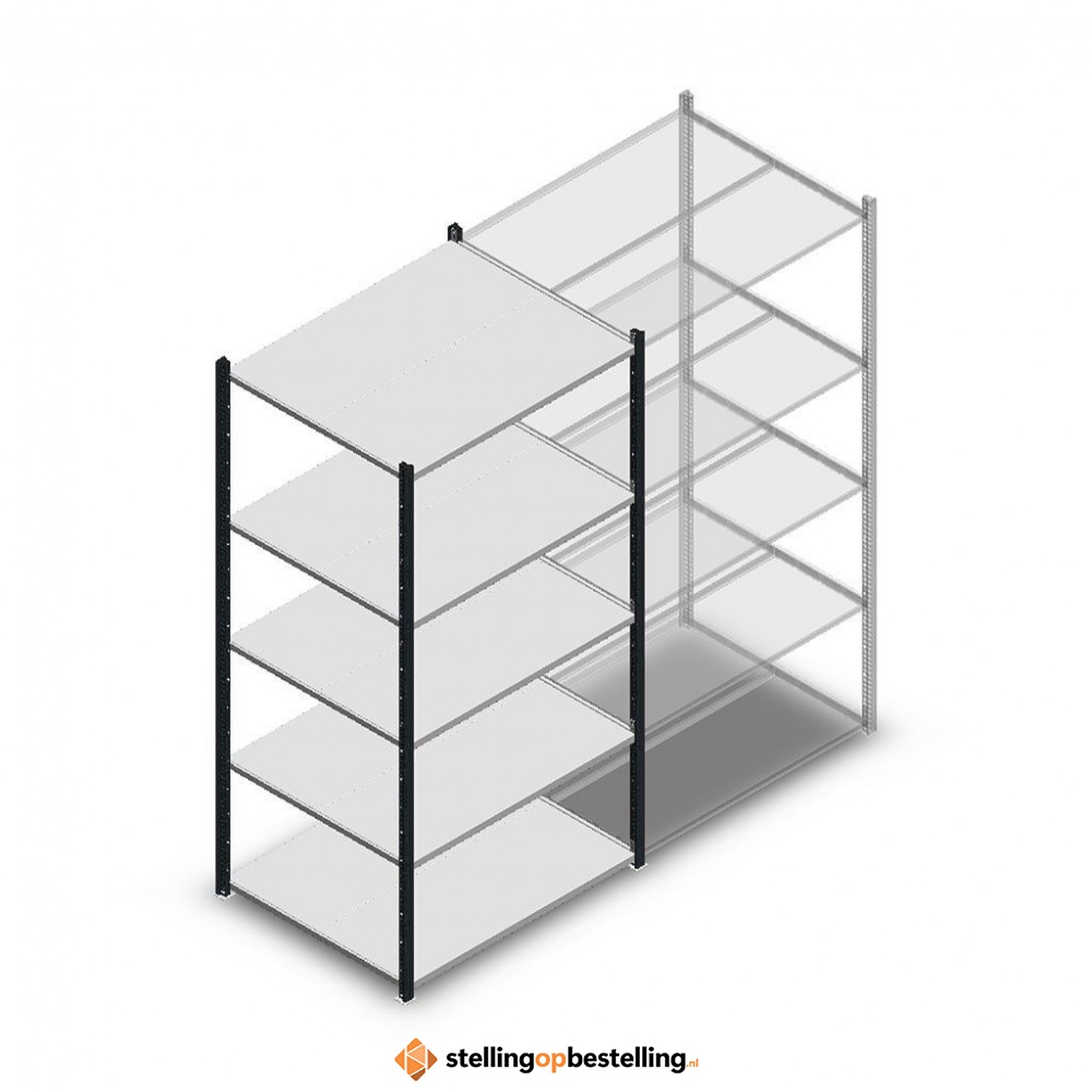 Legbordstelling Medium Duty 2000x1000x800, 5 niveaus metaal antraciet, 180 kg beginsectie