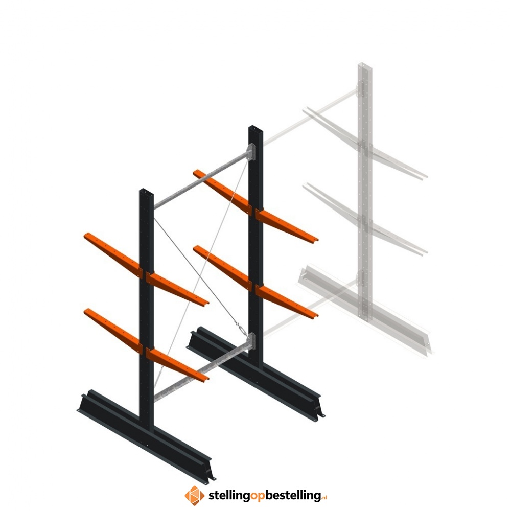 Lichte draagarmstelling dubbelzijdig 2000x1000x500 2 niveaus beginsectie