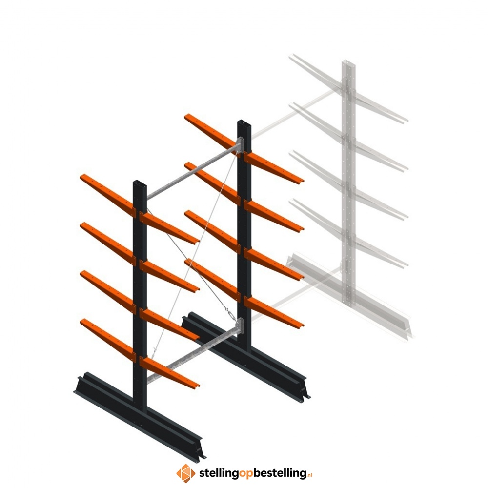 Lichte draagarmstelling dubbelzijdig 2000x1000x500 4 niveaus beginsectie