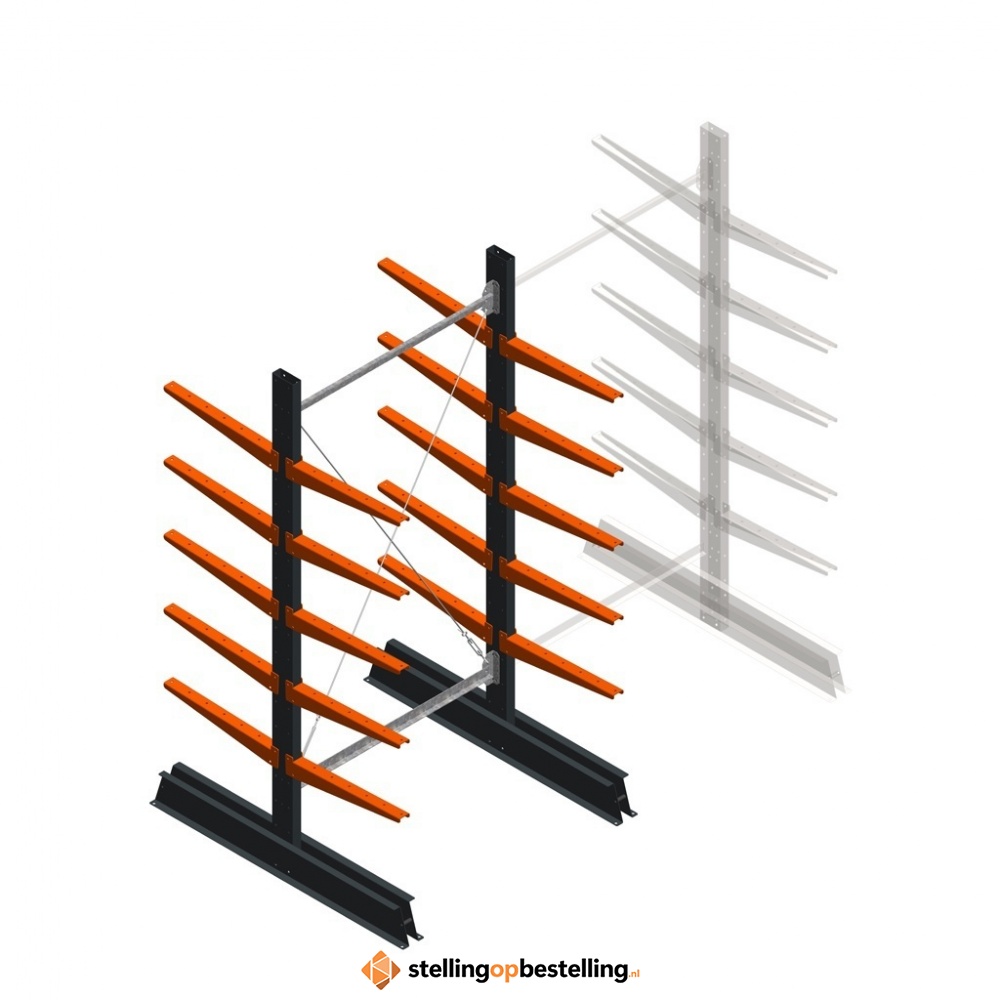 Lichte draagarmstelling dubbelzijdig 2000x1000x500 5 niveaus beginsectie