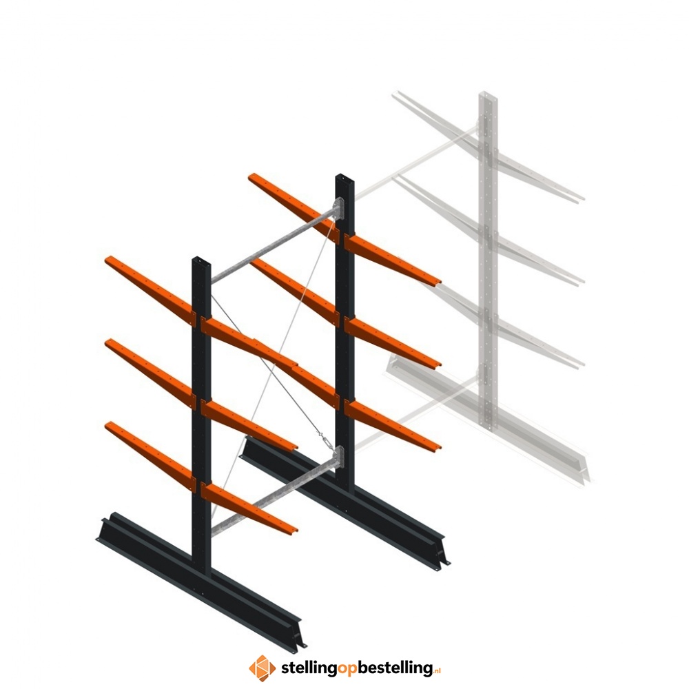 Lichte draagarmstelling dubbelzijdig 2000x1000x600 3 niveaus beginsectie