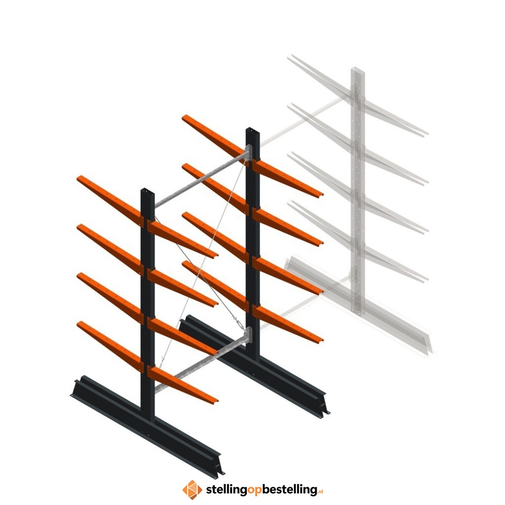 Lichte draagarmstelling dubbelzijdig 2000x1000x600 4 niveaus beginsectie