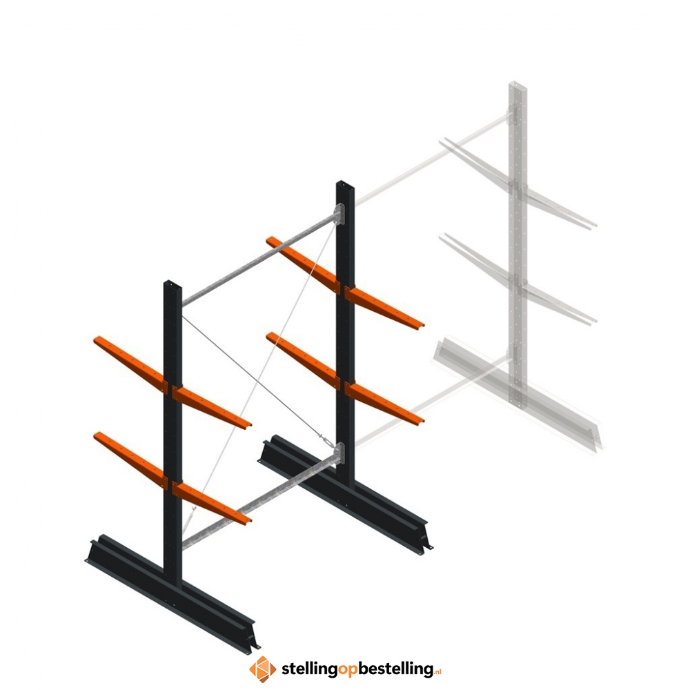 Lichte draagarmstelling dubbelzijdig 2000x1250x500 2 niveaus beginsectie