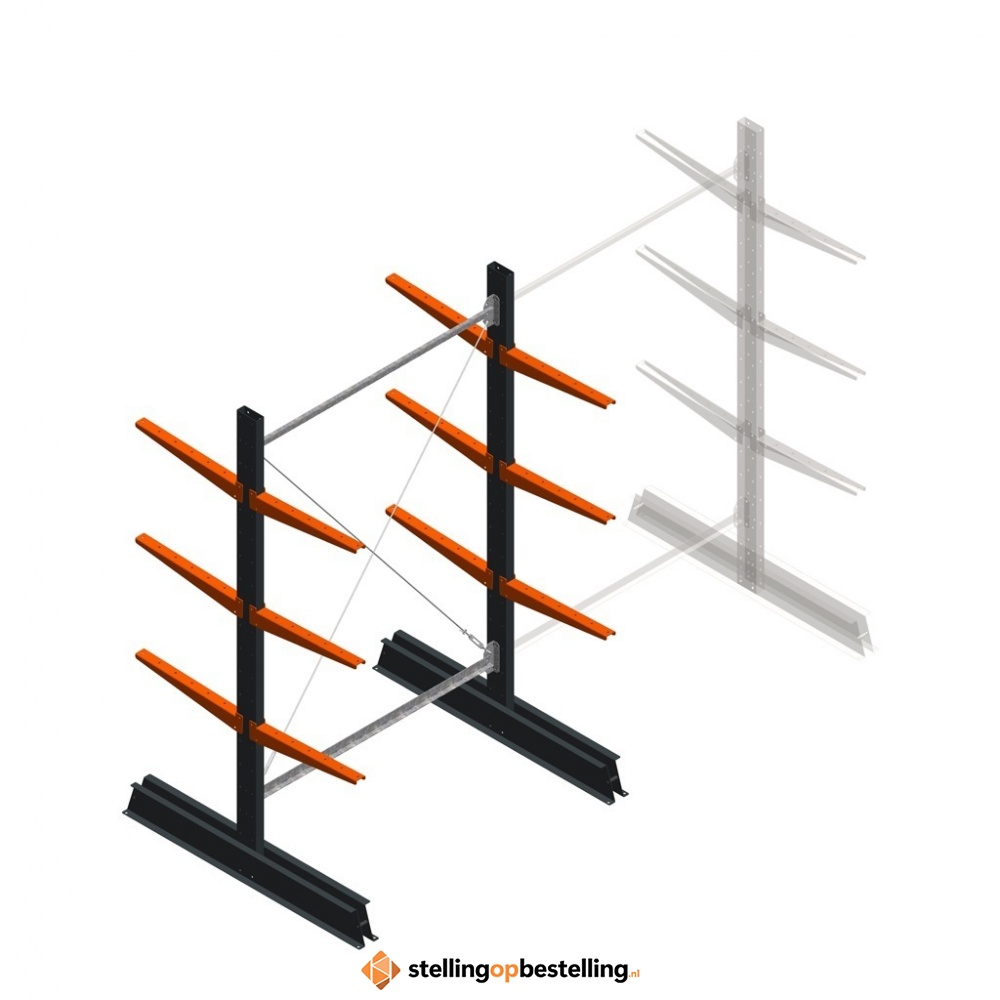 Lichte draagarmstelling dubbelzijdig 2000x1250x500 3 niveaus beginsectie