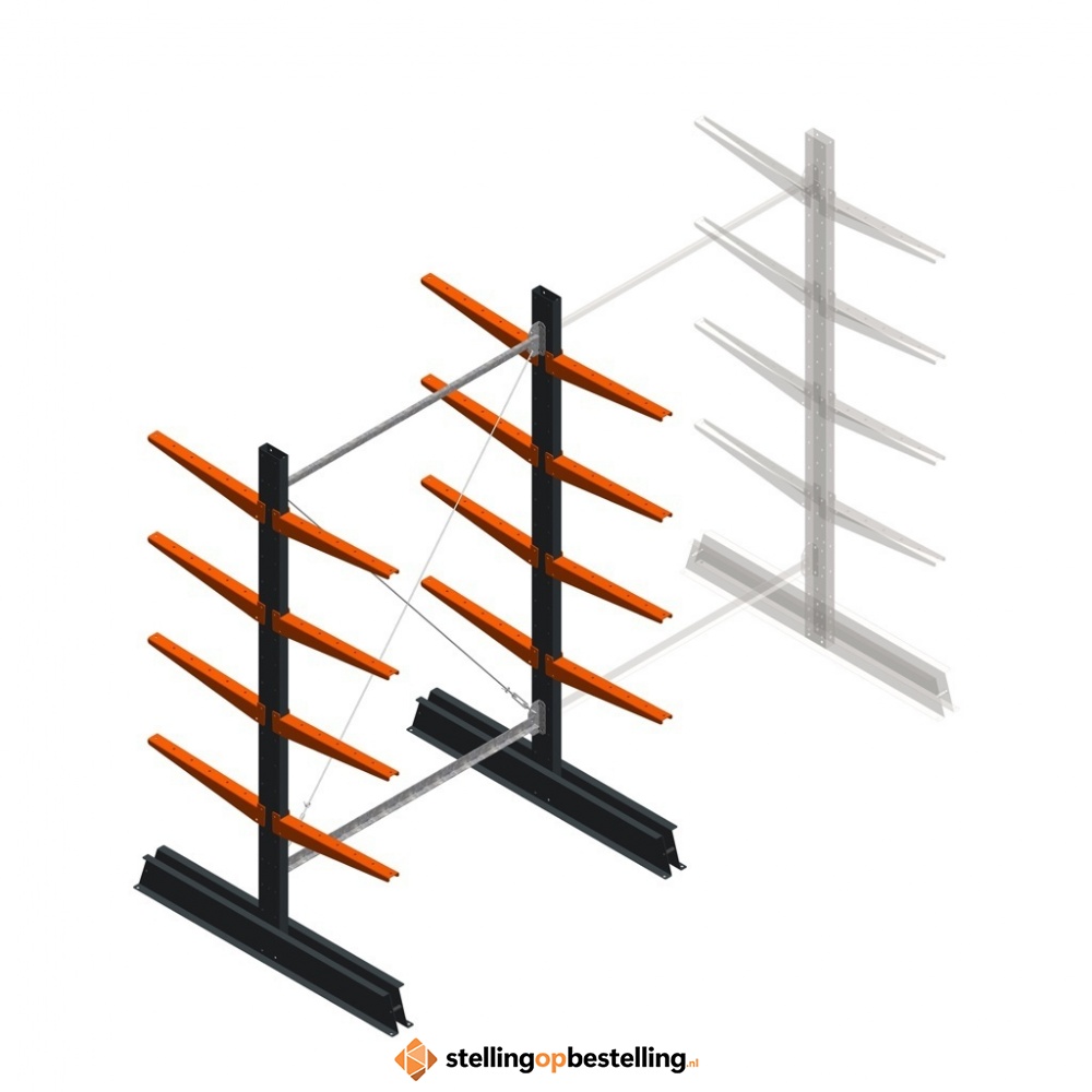 Lichte draagarmstelling dubbelzijdig 2000x1250x500 4 niveaus beginsectie