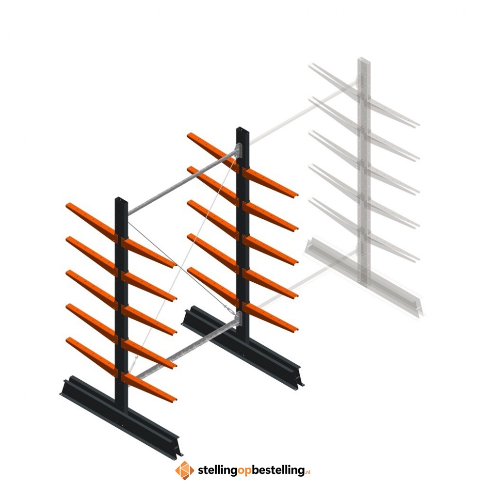 Lichte draagarmstelling dubbelzijdig 2000x1250x500 5 niveaus beginsectie