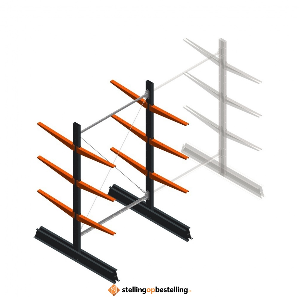 Lichte draagarmstelling dubbelzijdig 2000x1250x600 3 niveaus beginsectie