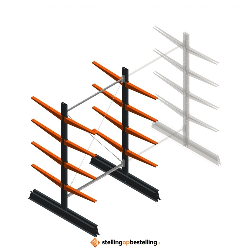 Lichte draagarmstelling dubbelzijdig 2000x1250x600 4 niveaus beginsectie