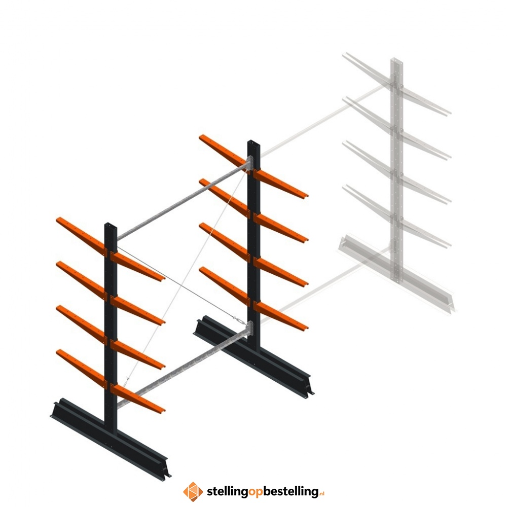 Lichte draagarmstelling dubbelzijdig 2000x1500x500 4 niveaus beginsectie