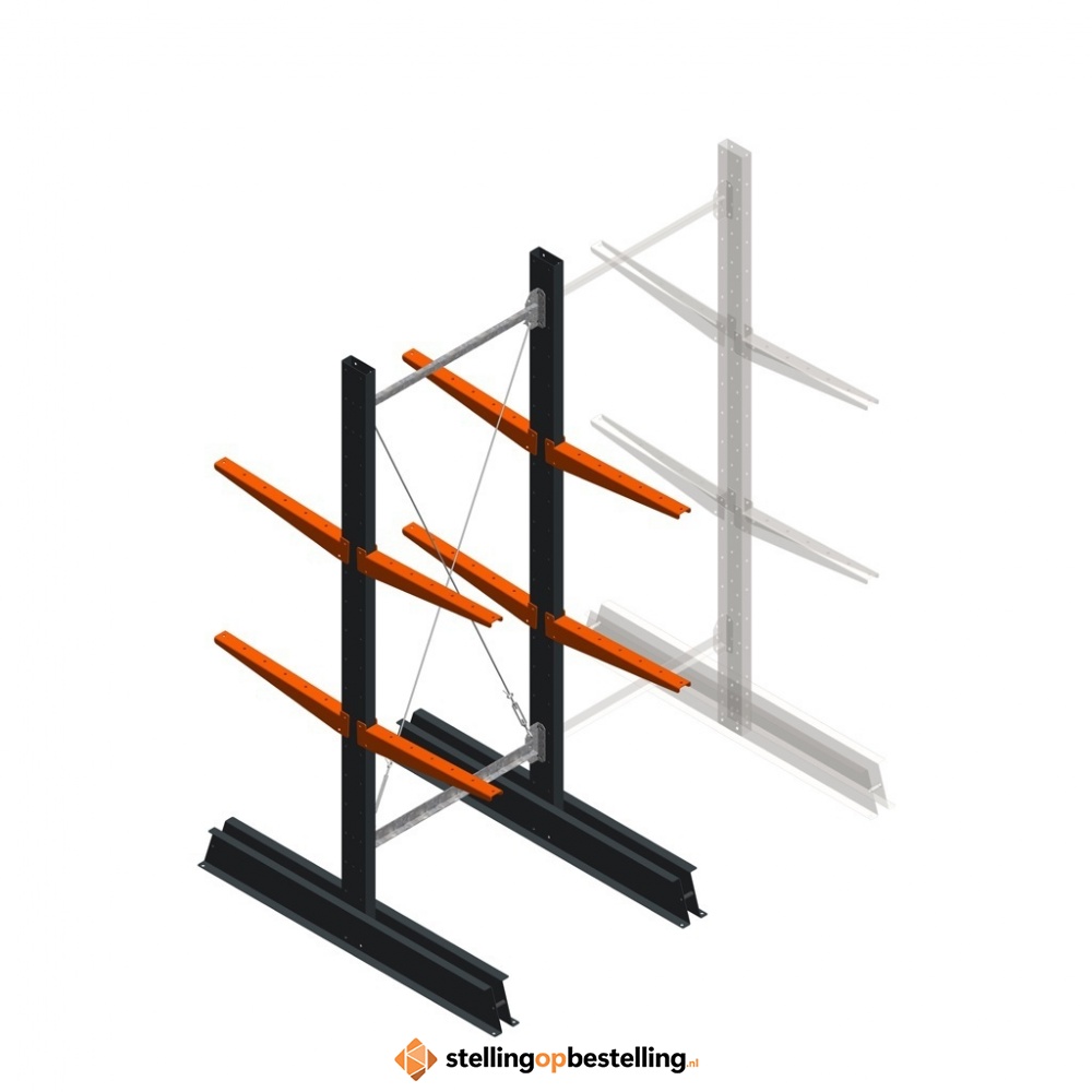 Lichte draagarmstelling dubbelzijdig 2000x750x500 2 niveaus beginsectie