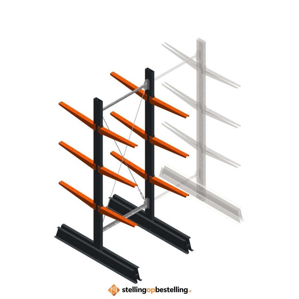 Lichte draagarmstelling dubbelzijdig 2000x750x500 3 niveaus beginsectie