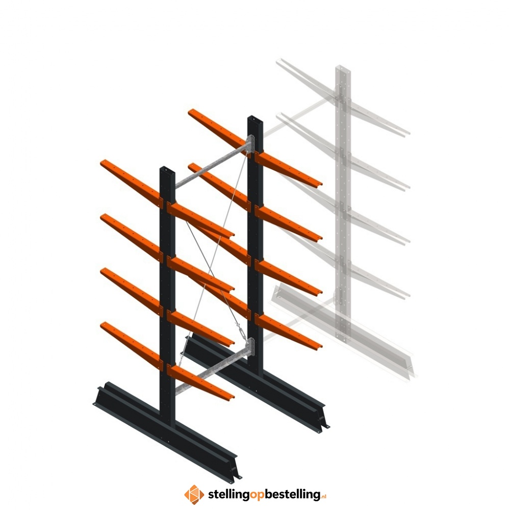 Lichte draagarmstelling dubbelzijdig 2000x750x500 4 niveaus beginsectie