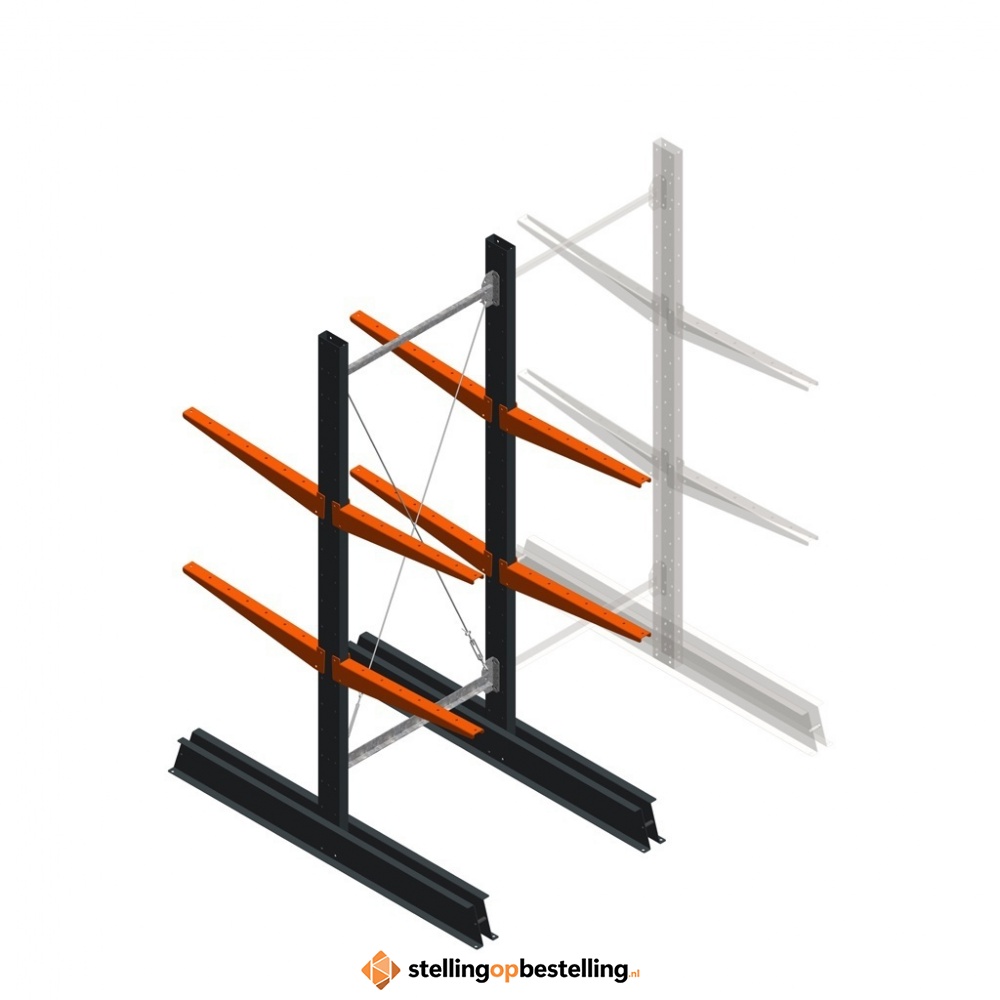 Lichte draagarmstelling dubbelzijdig 2000x750x600 2 niveaus beginsectie