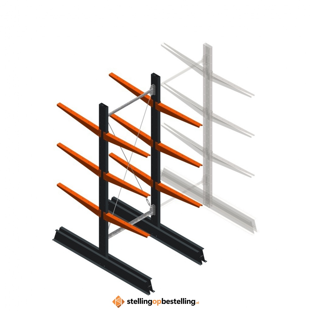 Lichte draagarmstelling dubbelzijdig 2000x750x600 3 niveaus beginsectie
