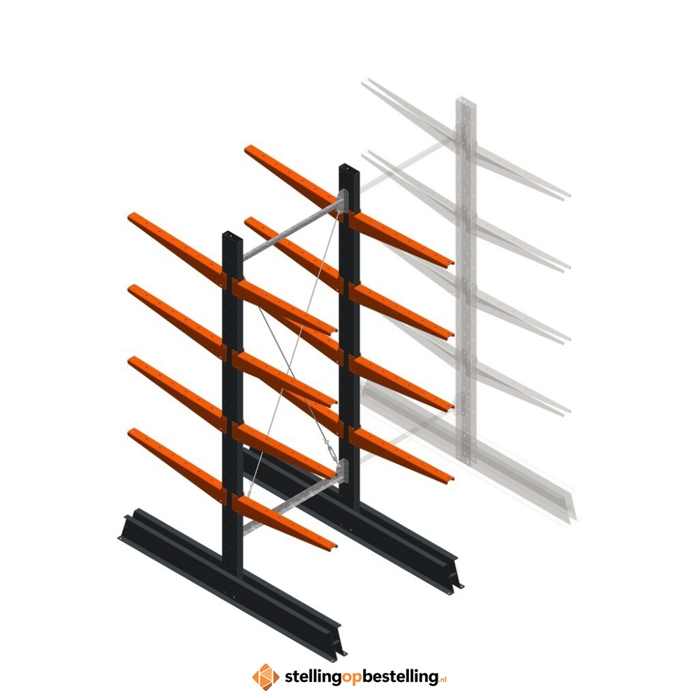 Lichte draagarmstelling dubbelzijdig 2000x750x600 4 niveaus beginsectie