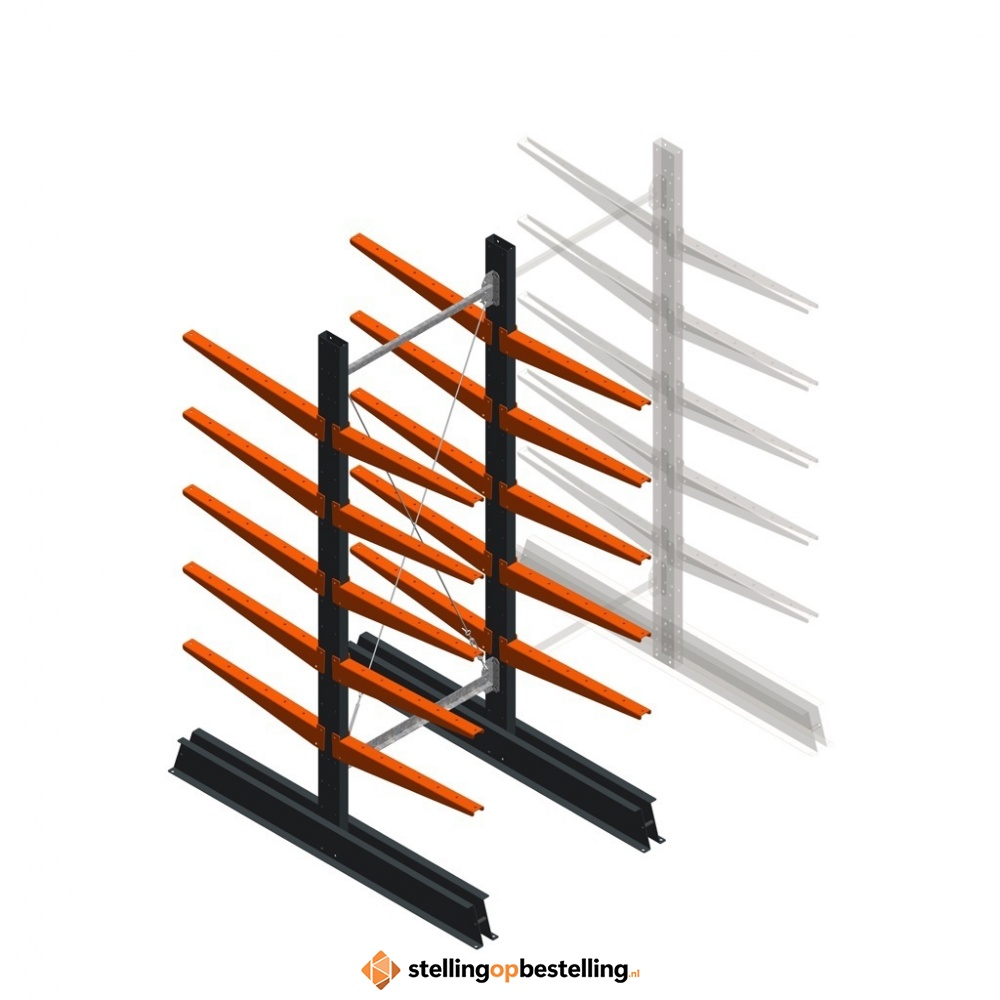 Lichte draagarmstelling dubbelzijdig 2000x750x600 5 niveaus beginsectie