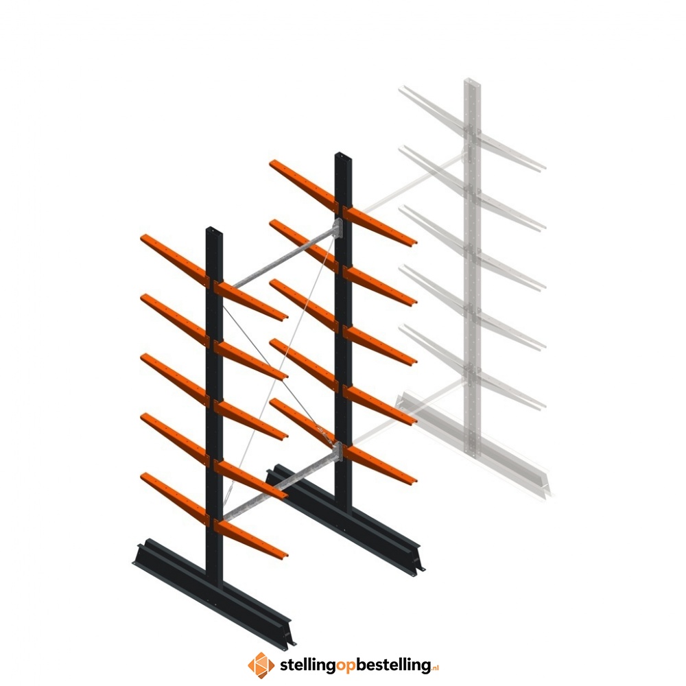 Lichte draagarmstelling dubbelzijdig 2500x1000x500 5 niveaus beginsectie
