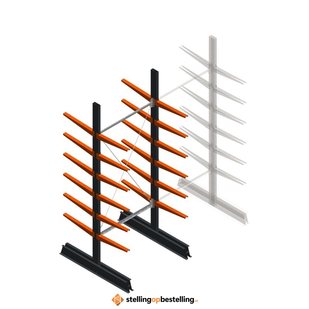 Lichte draagarmstelling dubbelzijdig 2500x1000x500 6 niveaus beginsectie