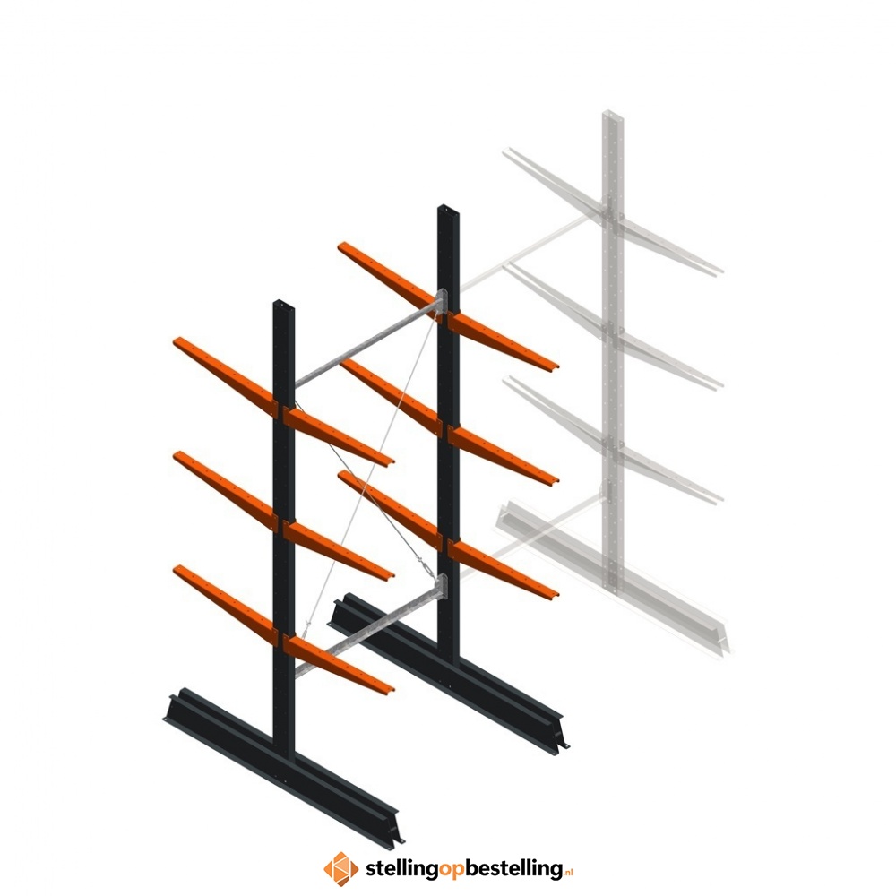 Lichte draagarmstelling dubbelzijdig 2500x1000x600 3 niveaus beginsectie